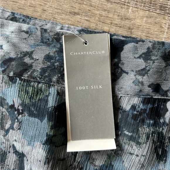 VTG Charter Club 12P 100% Silk Blue Floral Midi Skirt Flutter Hem Fairy Y2K 90s - Picture 2 of 13